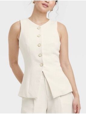 A New Day Sleeveless Cream Button Front Peplum Top Size S